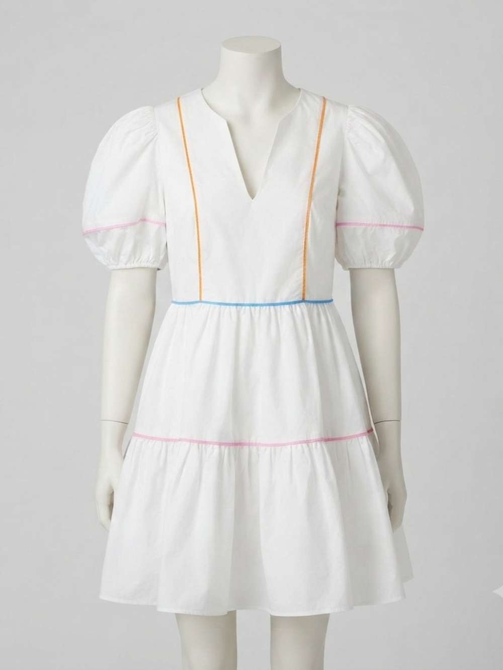 English Factory Tiered Puff Sleeves White Cotton Summer Mini Dress XS